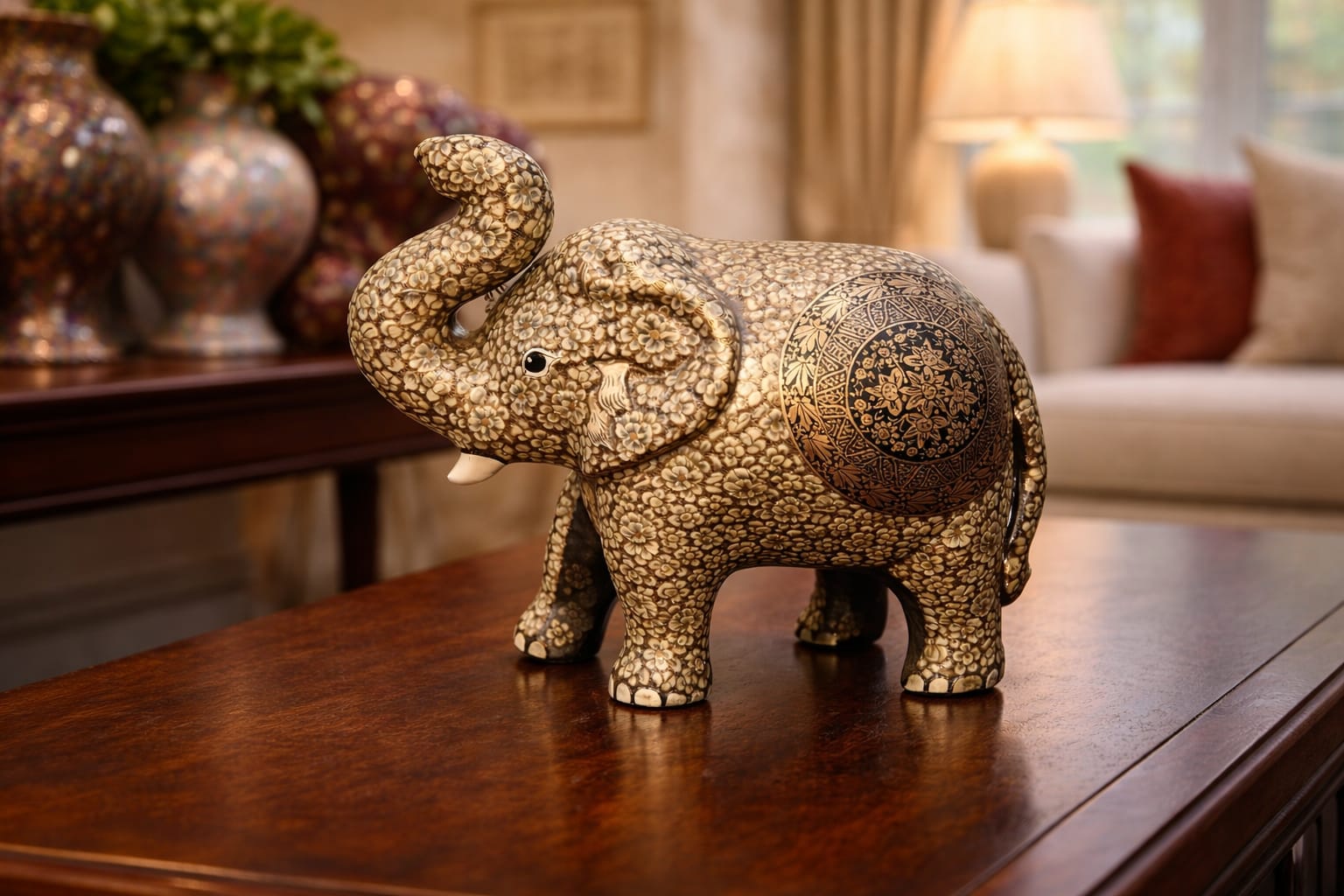 Wooden elephant statue from India,Hand painted elephant , Handmade Elephant figurine decor,Elephant sculpture,elephant figurine trunk up